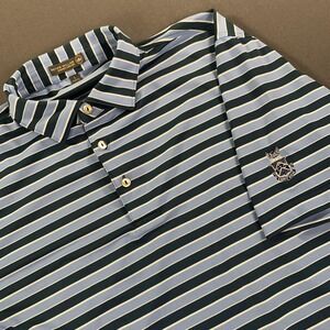 Peter Millar Polo Shirt Men LG Blue White Stripe Summer Comfort Golf Carpe Diem‎